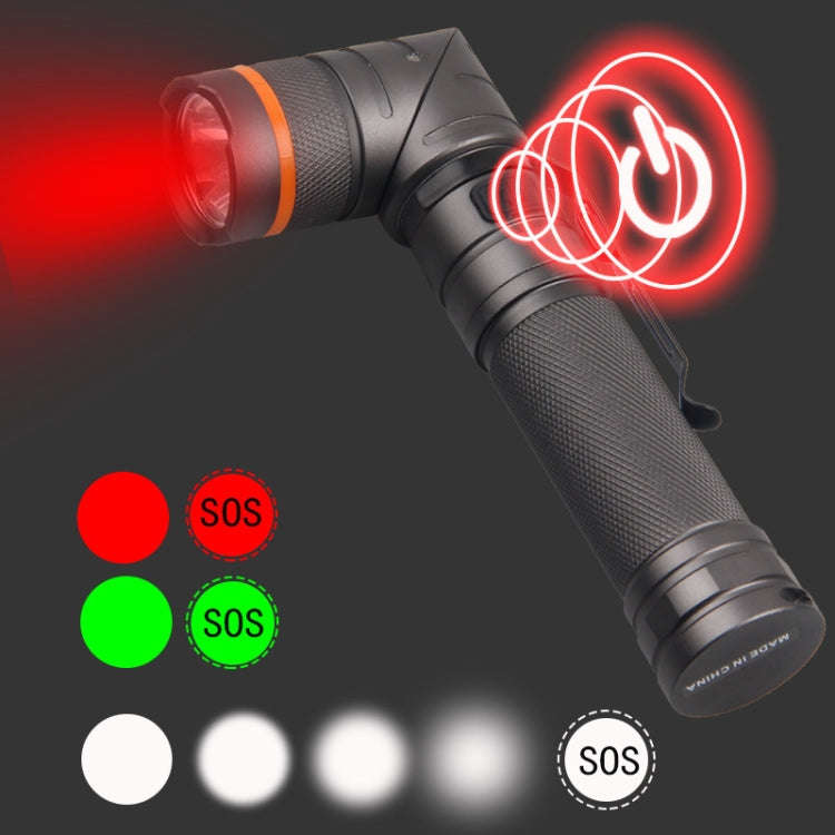 90 Degree Foldable Flashlight White / Red / Green Lights Waterproof Magnetic Torch Built In 18650...