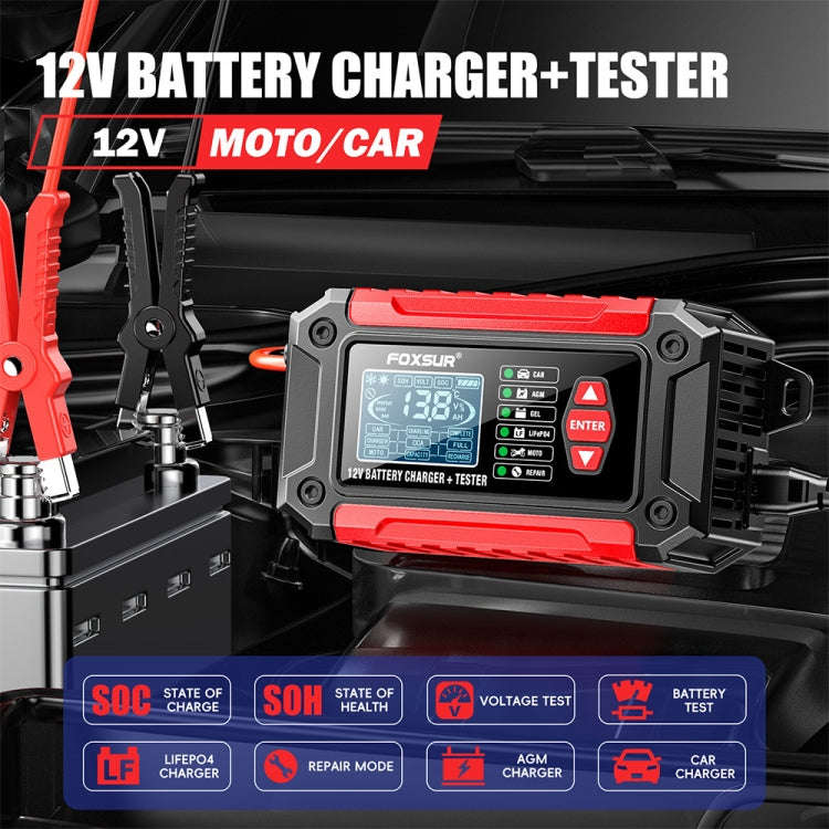 FOXSUR Cars Motorcycles 12V Lithium Cattery Charger With Battery Detection(UK Plug)