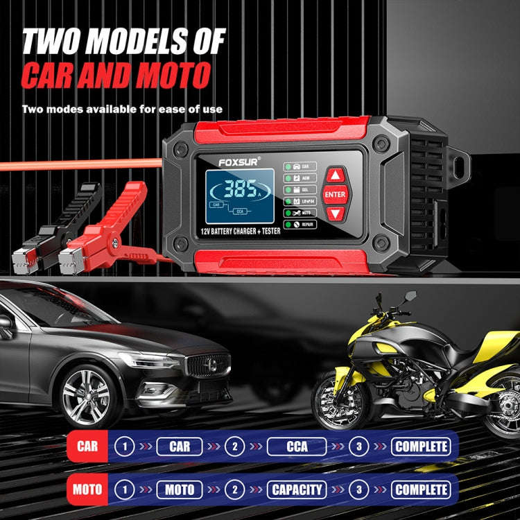 FOXSUR Cars Motorcycles 12V Lithium Cattery Charger With Battery Detection(UK Plug)