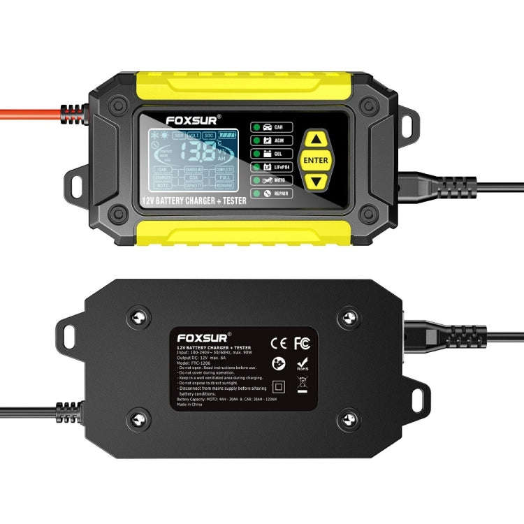 FOXSUR Cars Motorcycles 12V Lithium Cattery Charger With Battery Detection(US Plug)