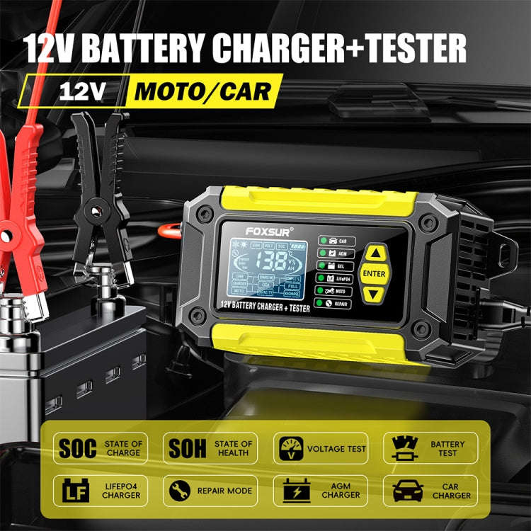 FOXSUR Cars Motorcycles 12V Lithium Cattery Charger With Battery Detection(UK Plug)