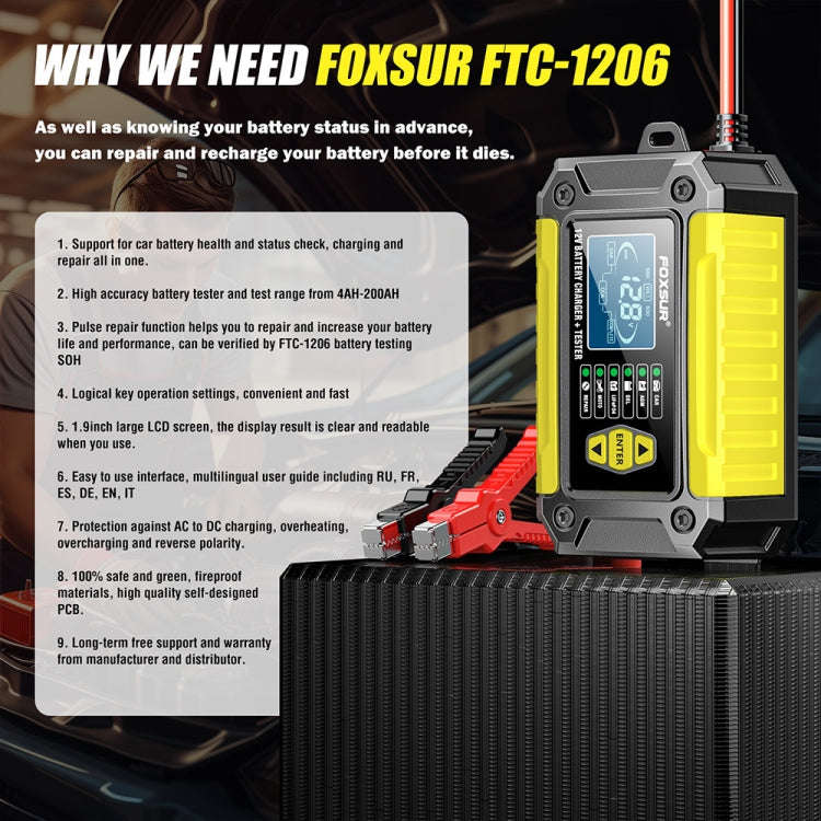 FOXSUR Cars Motorcycles 12V Lithium Cattery Charger With Battery Detection(US Plug)