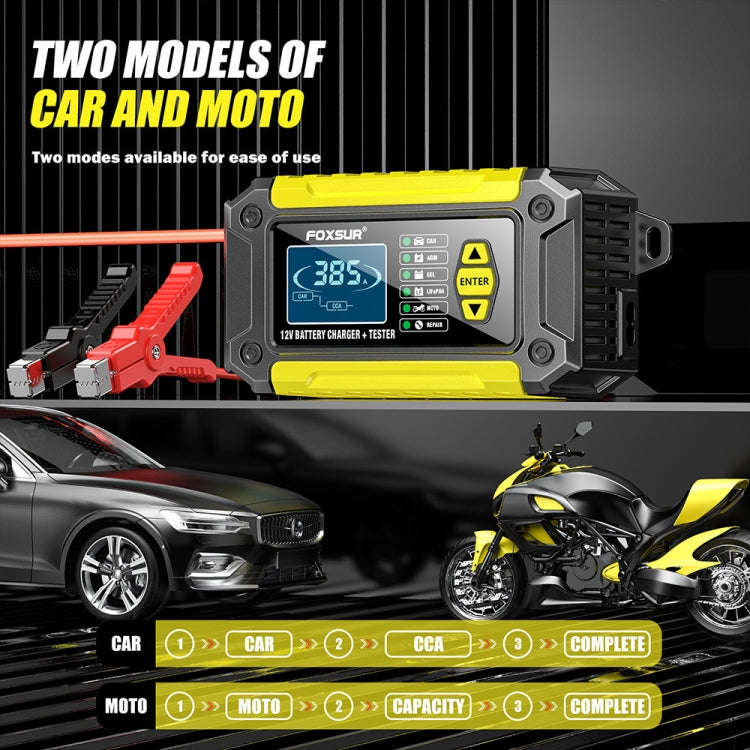 FOXSUR Cars Motorcycles 12V Lithium Cattery Charger With Battery Detection(US Plug)