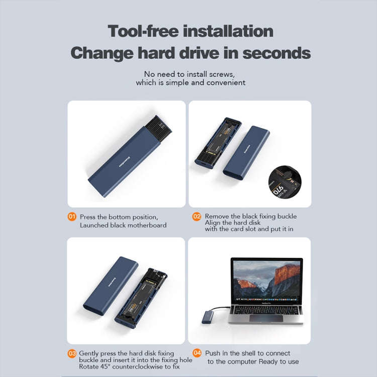 Blueendless M2815SN M.2 Dual Protocol Type-C 3.1 Mobile Hard Disk Box Laptop External SSD(Blue)