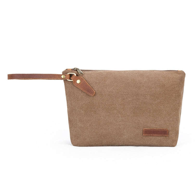 Portable Canvas Bag Large Capacity Washing Bag Cosmetics Storage Bag(Khaki)