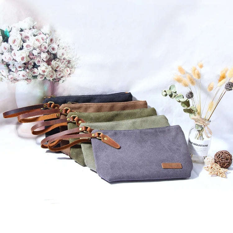 Portable Canvas Bag Large Capacity Washing Bag Cosmetics Storage Bag(Khaki)