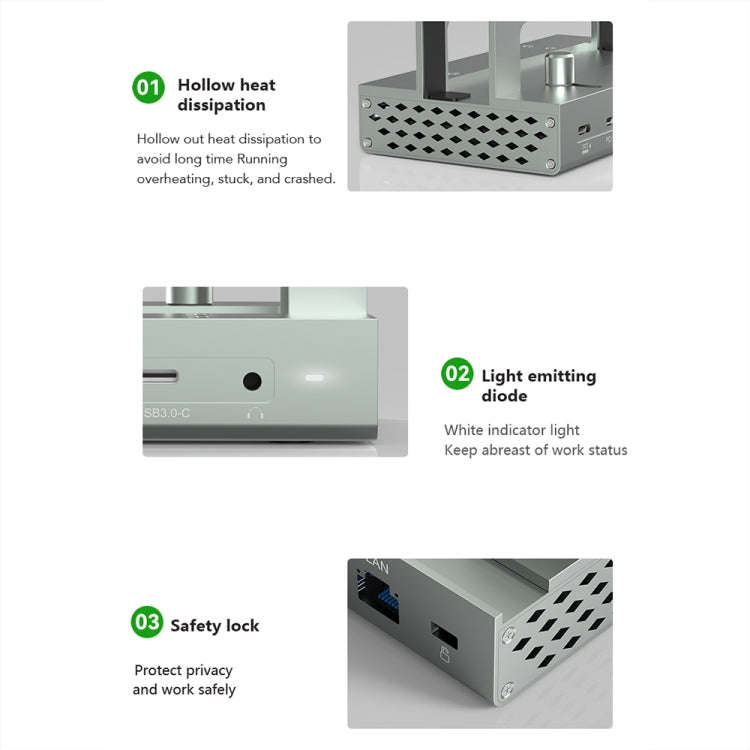 10-in -1 without LAN Blueendless 4K/60Hz Type-C Laptop Vertical Stand HUB Docking Station