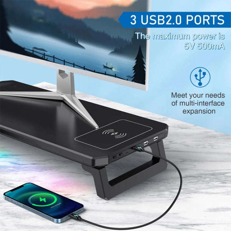 RGB Computer Monitor Stand Riser 3 USB 2.0 +1 Type-C Ports, Spec: Wireless Charging White