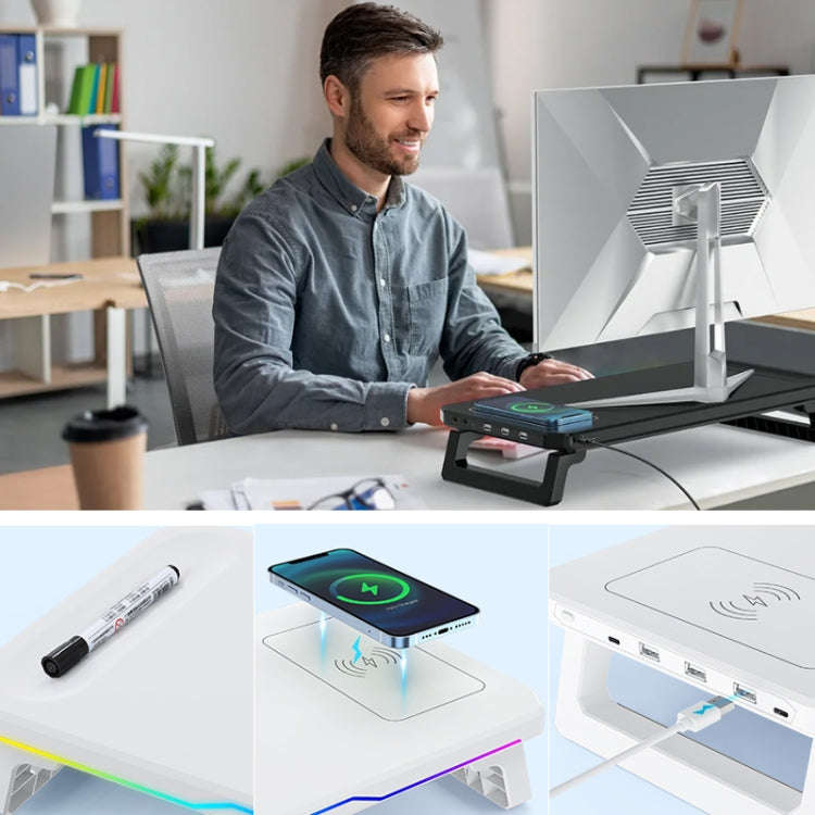 RGB Computer Monitor Stand Riser 3 USB 2.0 +1 Type-C Ports, Spec: Wireless Charging White