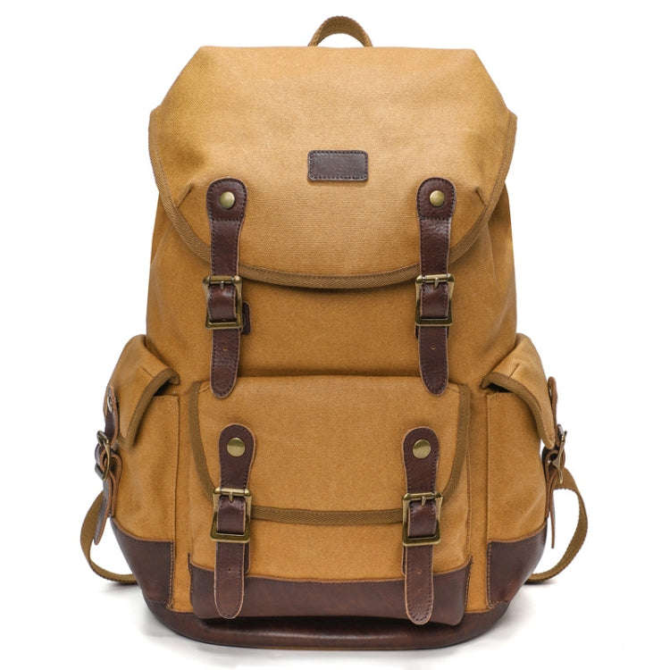 Retro Canvas Backpack Large Capacity Travel Computer Bag(Yellow)