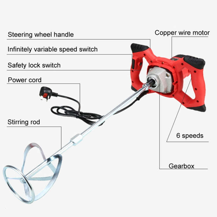 AOTUO 220V High Power Industrial Grade Electrical Mixer Handheld Concrete Paint Mixer(EU Plug Red)
