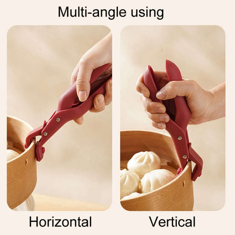 Household Anti-Scald Dish Clip Kitchen Non-Slip Insulated Plate Holder(Rose Red)