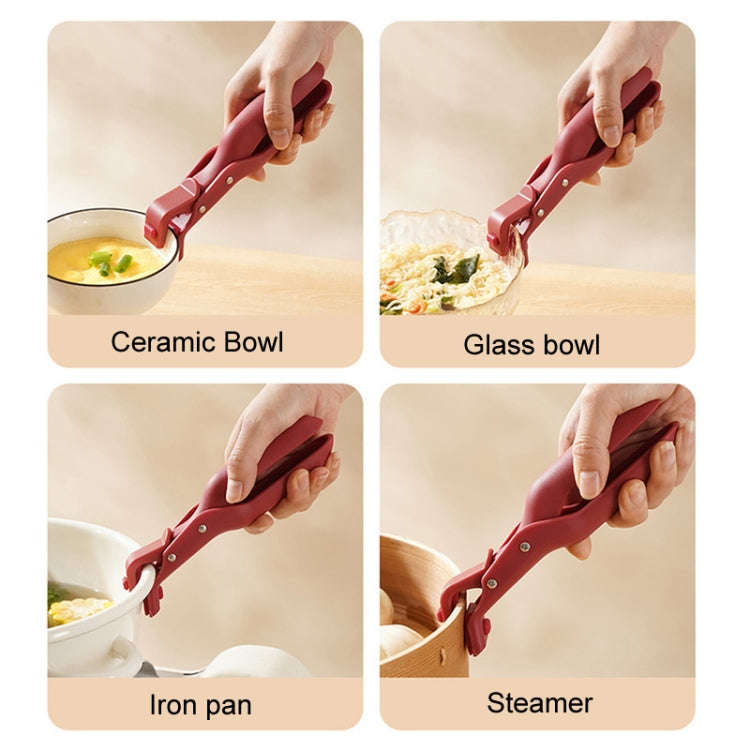 Household Anti-Scald Dish Clip Kitchen Non-Slip Insulated Plate Holder(Rose Red)