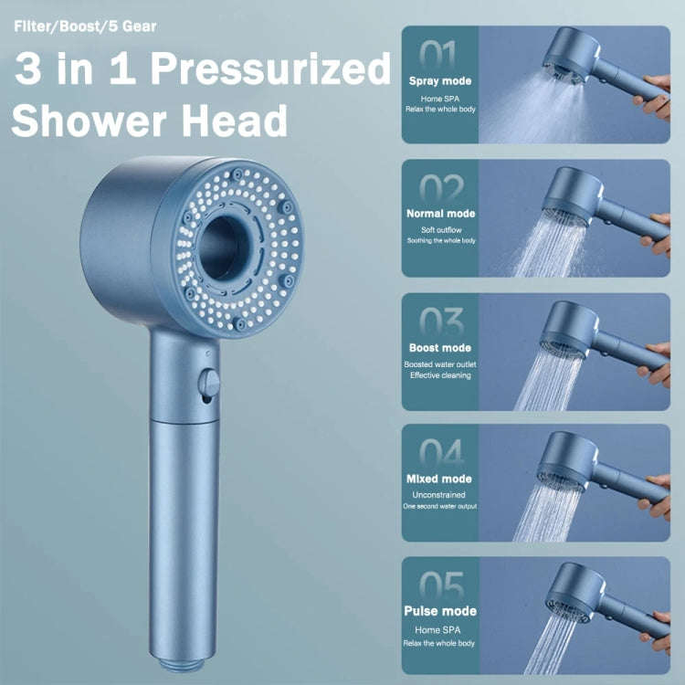 High-Pressure Handheld Shower Head With 5 Spray Modes Filtered Showerhead, Spec:  Kit White