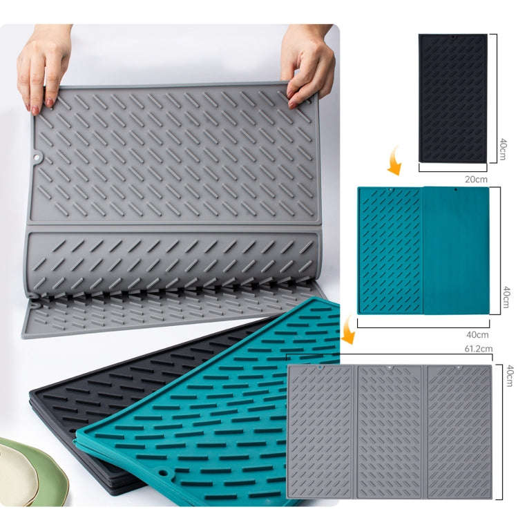 62 x 40cm  Trifold Silicone Drain Pad Bowl and Dish Drying Mat for Kitchen Counter(Green)