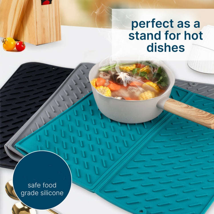 62 x 40cm  Trifold Silicone Drain Pad Bowl and Dish Drying Mat for Kitchen Counter(Green)