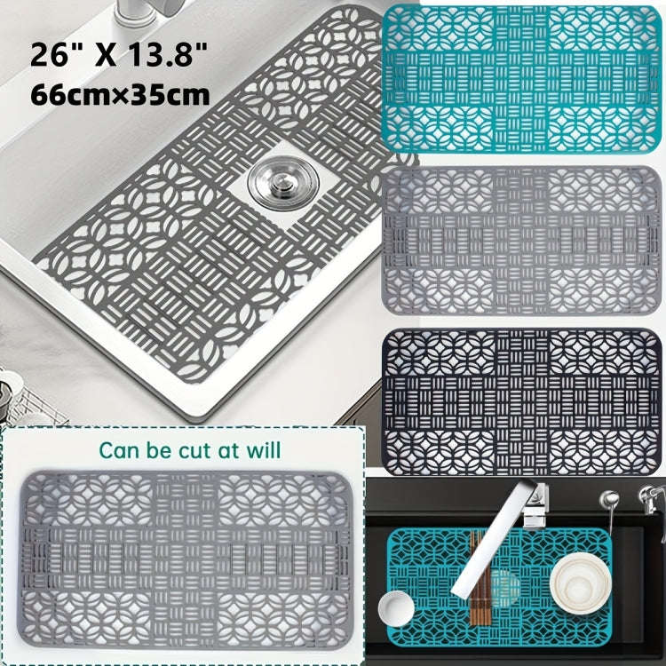 Silicone Sink Mat Cuttable Sink Pad Kitchen Cabinet Mat Dish Drainer Mat 66 x 35cm(Grey)