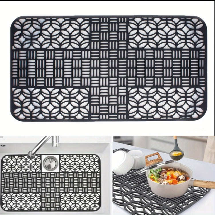 Silicone Sink Mat Cuttable Sink Pad Kitchen Cabinet Mat Dish Drainer Mat 66 x 35cm(Grey)