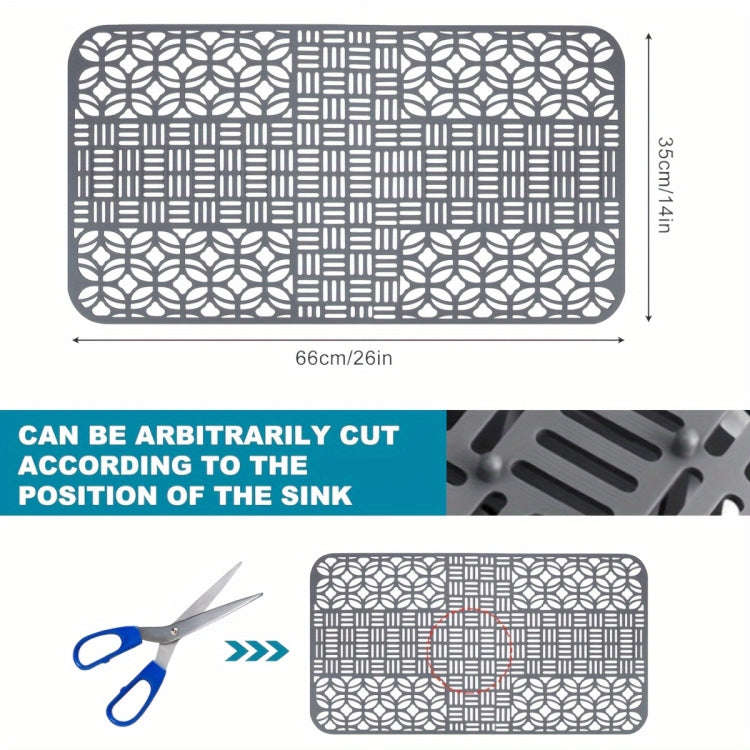 Silicone Sink Mat Cuttable Sink Pad Kitchen Cabinet Mat Dish Drainer Mat 66 x 35cm(Grey)