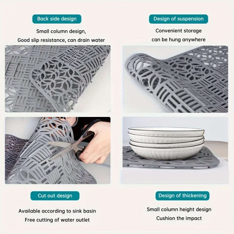Silicone Sink Mat Cuttable Sink Pad Kitchen Cabinet Mat Dish Drainer Mat 66 x 35cm(Grey)