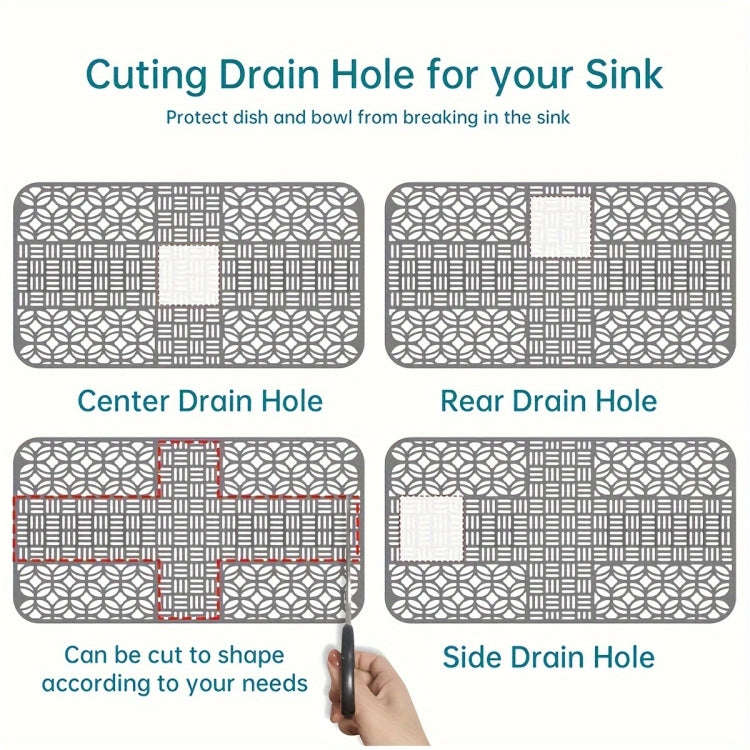 Silicone Sink Mat Cuttable Sink Pad Kitchen Cabinet Mat Dish Drainer Mat 66 x 35cm(Grey)