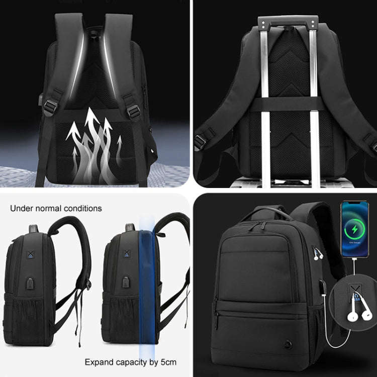 WEPOWER Men Expanded Casual Double Shoulder Bag Multifunctional USB Charging Backpack(Dark Blue)