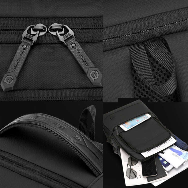 WEPOWER Men Expanded Casual Double Shoulder Bag Multifunctional USB Charging Backpack(Grey)