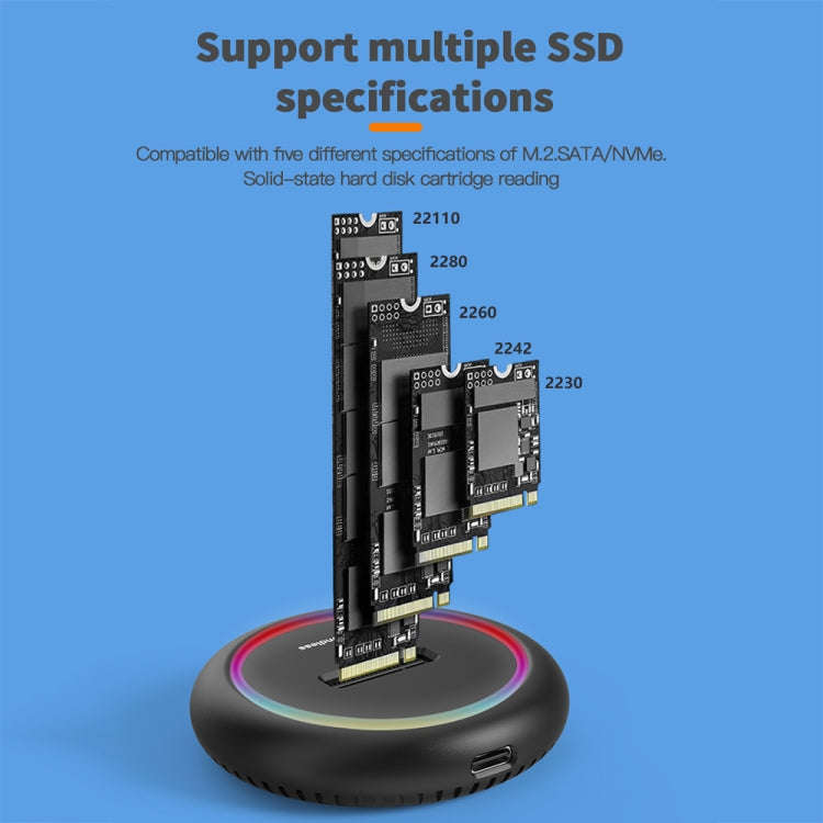 Blueendless SD03C M.2 NVMe / NGFF Dual-Protocol SSD Base With RGB Color Light, Spec: 2-in-1