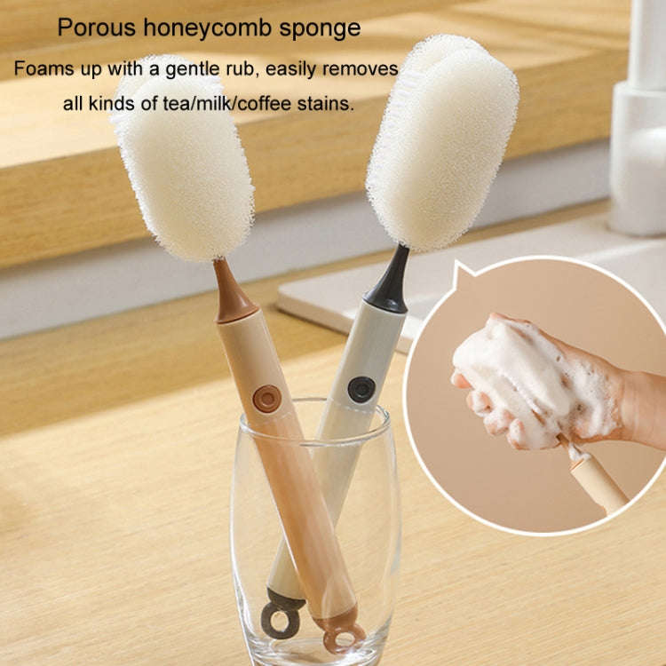 Removable Double Cleaning Cup Brush Sponge Long Handle Wine Glass Thermos Bottle Brush(Khaki)