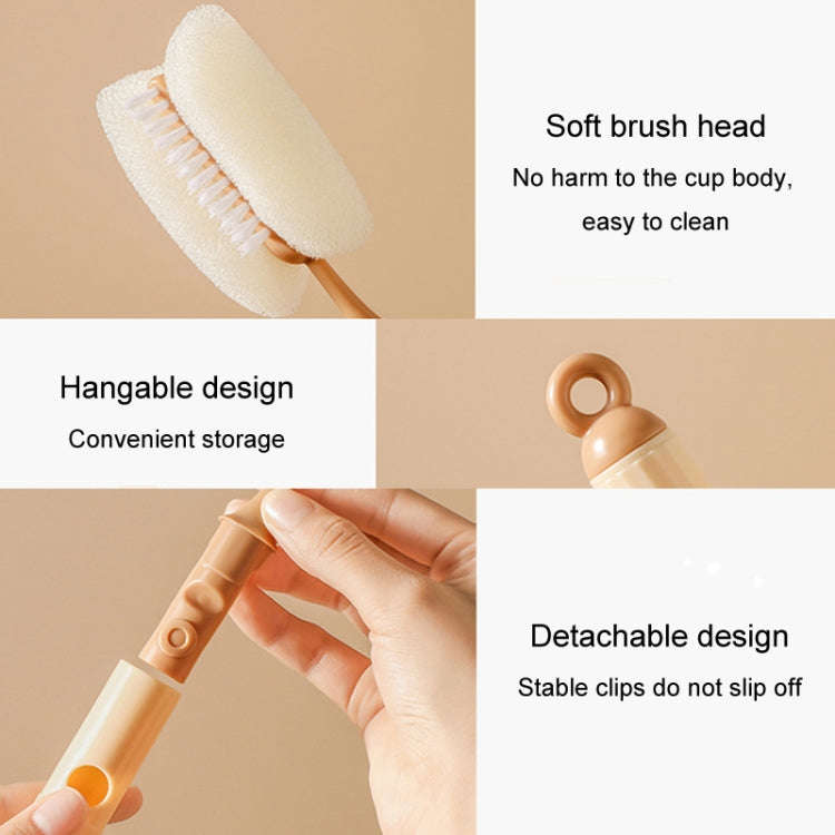 Removable Double Cleaning Cup Brush Sponge Long Handle Wine Glass Thermos Bottle Brush(Khaki)