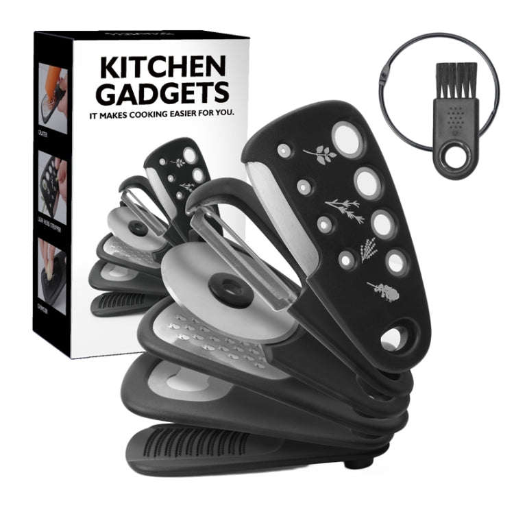 6 In 1 Stackable Kitchen Gadgets Melon Peeler Herb Chopper Garlic Grater Can Opener Pizza Cutter(...