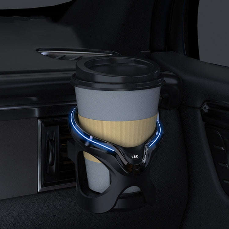 Car Cup Holder Air Conditioner Outlet Multifunctional Storage Rack, Color: Black Silver LED Light