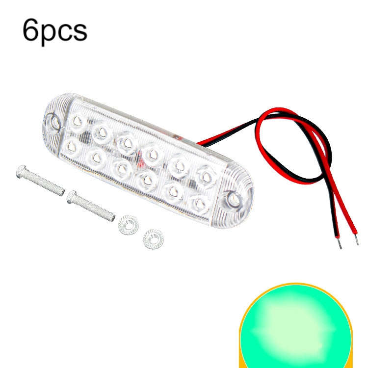 6pcs 12-Bead LED Flashing Warning Lights Motorcycle RV Signal Lights(Green Light)