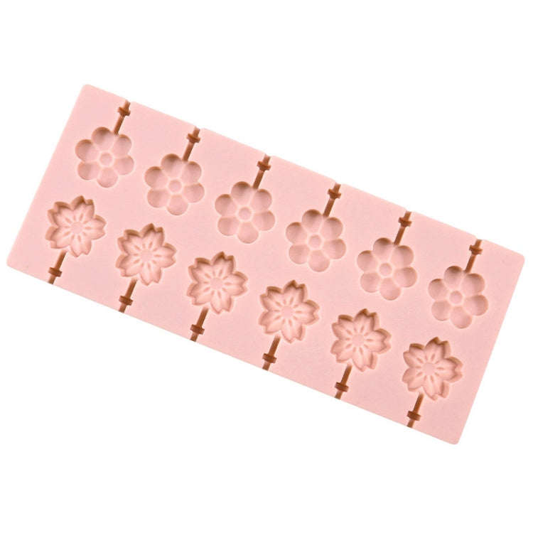 12 Grids Cherry Blossom Lollipop Mould Chocolate Chip Molds(Pink Without Sticks)