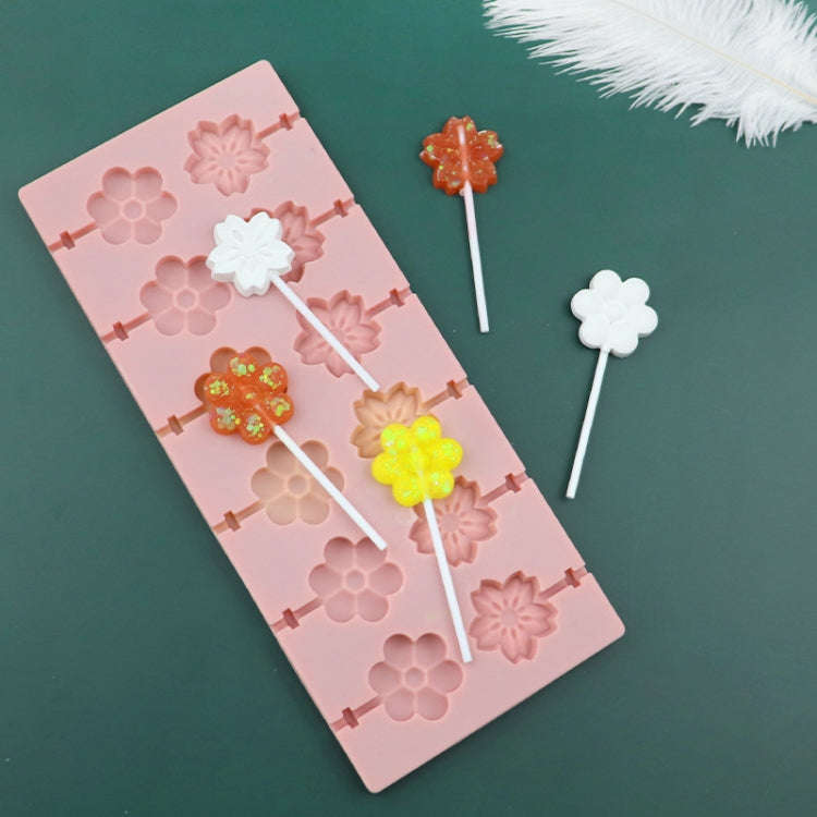 12 Grids Cherry Blossom Lollipop Mould Chocolate Chip Molds(Pink Without Sticks)