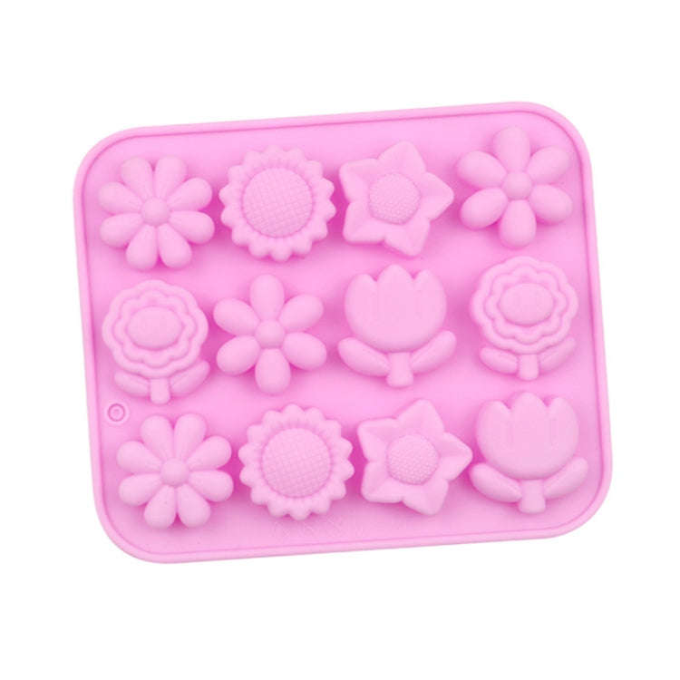 12 Grids Flower Silicone Cake Mold DIY Handmade Soap Mould(Pink)