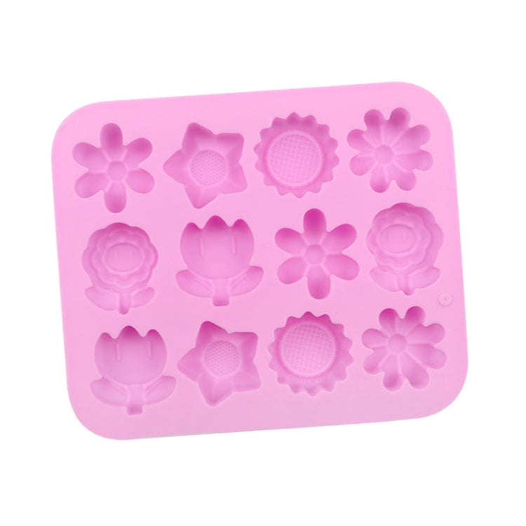 12 Grids Flower Silicone Cake Mold DIY Handmade Soap Mould(Pink)