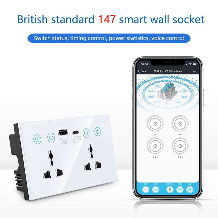 Graffiti Smart Socket With Switch USB+Type-C Dual Port Remote Control Socket, UK Plug, Style: Wif...