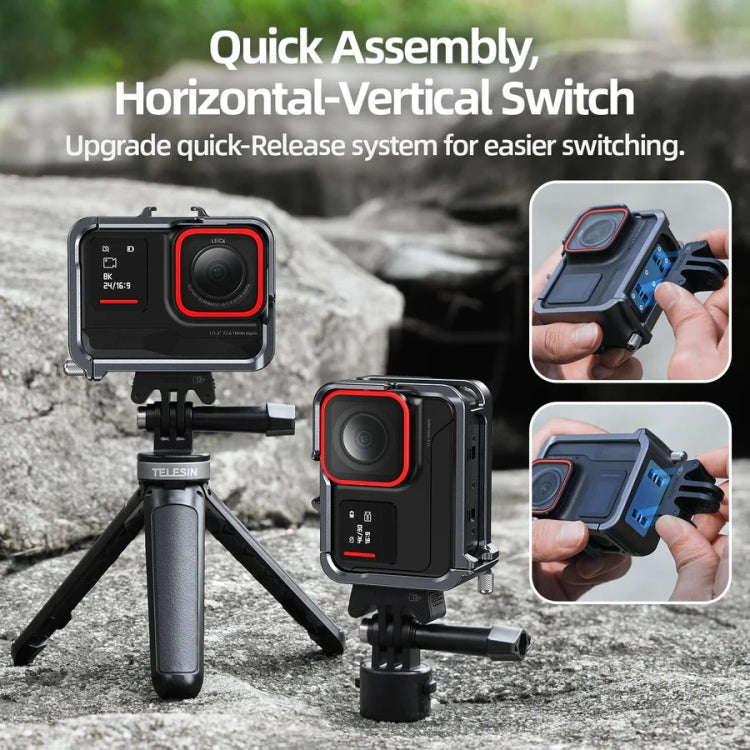 For Insta 360 Ace / Ace Pro TELESIN S6-FMS-02 Vertical Shot Quick Release Metal Rabbit Cage Body ...