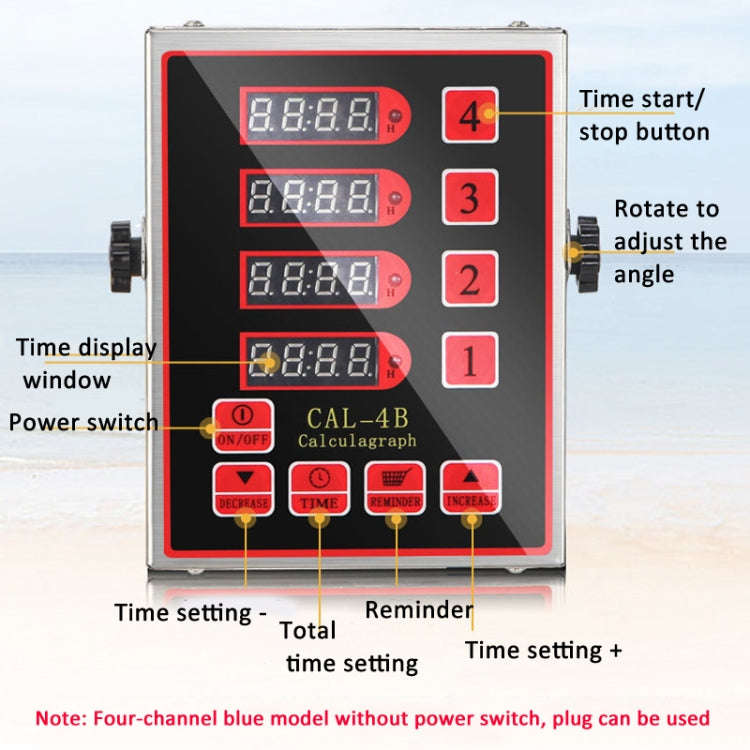 4 Channels Commercial Kitchen Timer With Loud Alarm Adjustable Cooking Reminder, Size: UK Plug(Red)