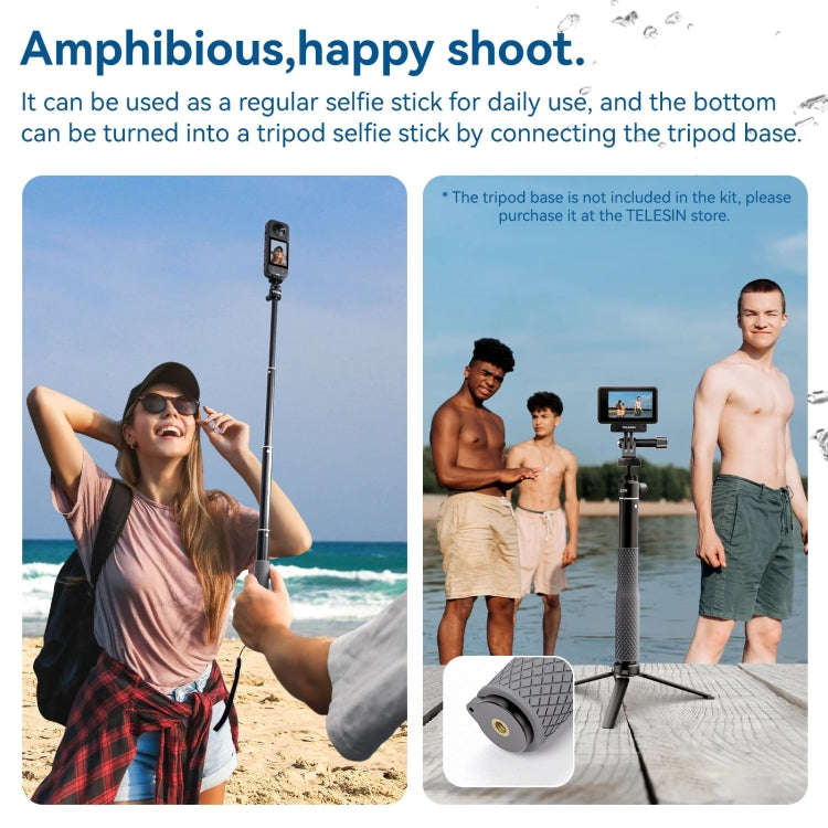 TELESIN WSS-001 65.4cm Aluminum Alloy Waterproof Ball Head Selfie Stick Diving Shooting Sports Ca...