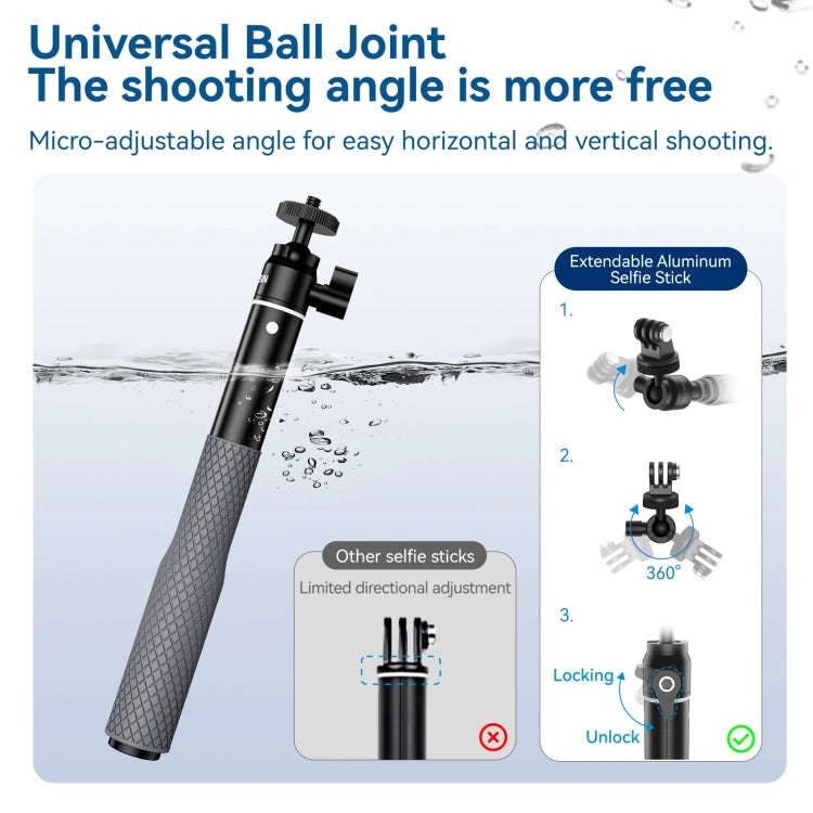 TELESIN WSS-001 65.4cm Aluminum Alloy Waterproof Ball Head Selfie Stick Diving Shooting Sports Ca...