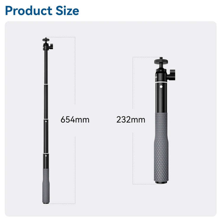 TELESIN WSS-001 65.4cm Aluminum Alloy Waterproof Ball Head Selfie Stick Diving Shooting Sports Ca...