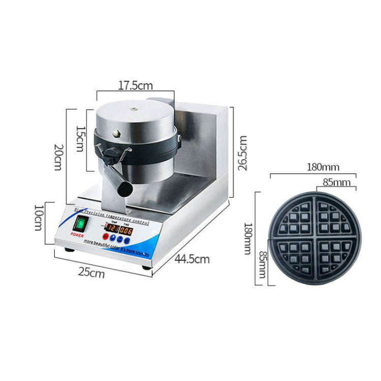 1200W  Commercial Waffle Maker Stainless Steel Rotatable Waffle Machine EU Plug