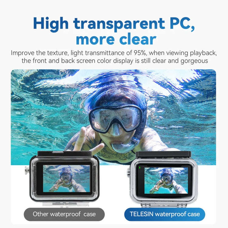 For DJI Osmo Action 3 / 4 TELESIN OA-WTP-003 45m Waterproof Shell Sealed Diving Case