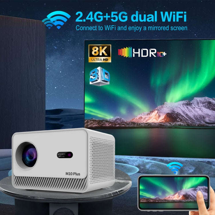 M10 Plus 1280x720P Projector 2.4G / 5G WIFI Bluetooth 5.2 Android 11 System Home Cinema EU Plug