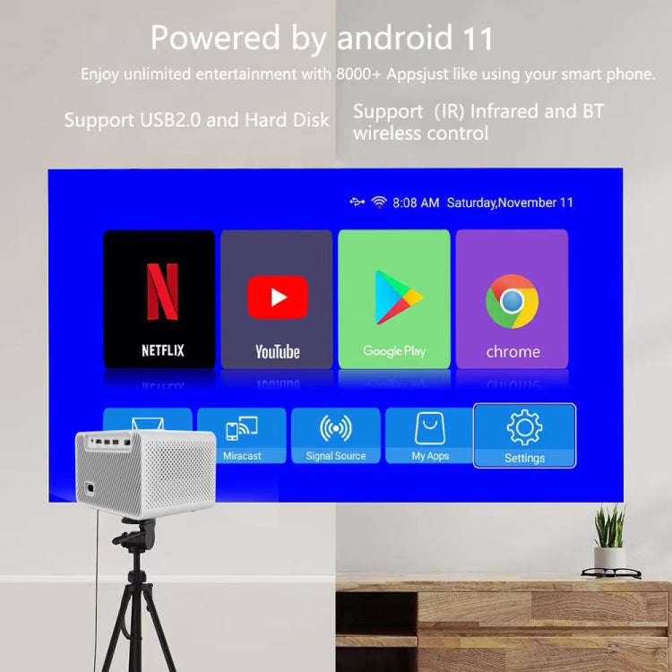 M10 Plus 1280x720P Projector 2.4G / 5G WIFI Bluetooth 5.2 Android 11 System Home Cinema EU Plug
