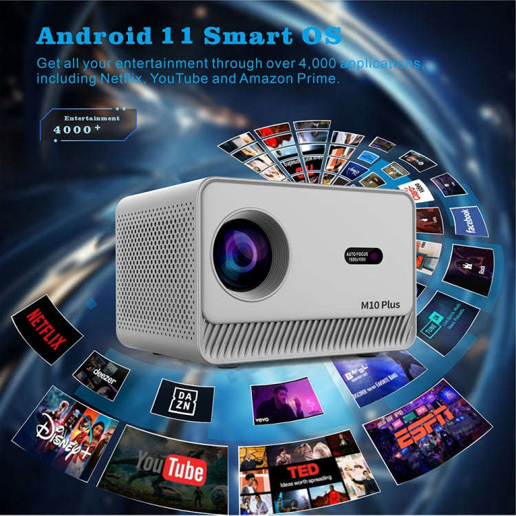 M10 Plus 1280x720P Projector 2.4G / 5G WIFI Bluetooth 5.2 Android 11 System Home Cinema EU Plug