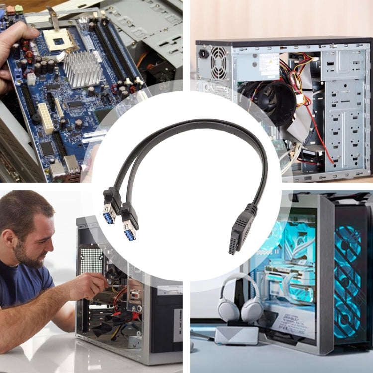 50cm Motherboard USB3.0 Panel Cable Front 19Pin To Dual-Port A Female Data Flat Cable