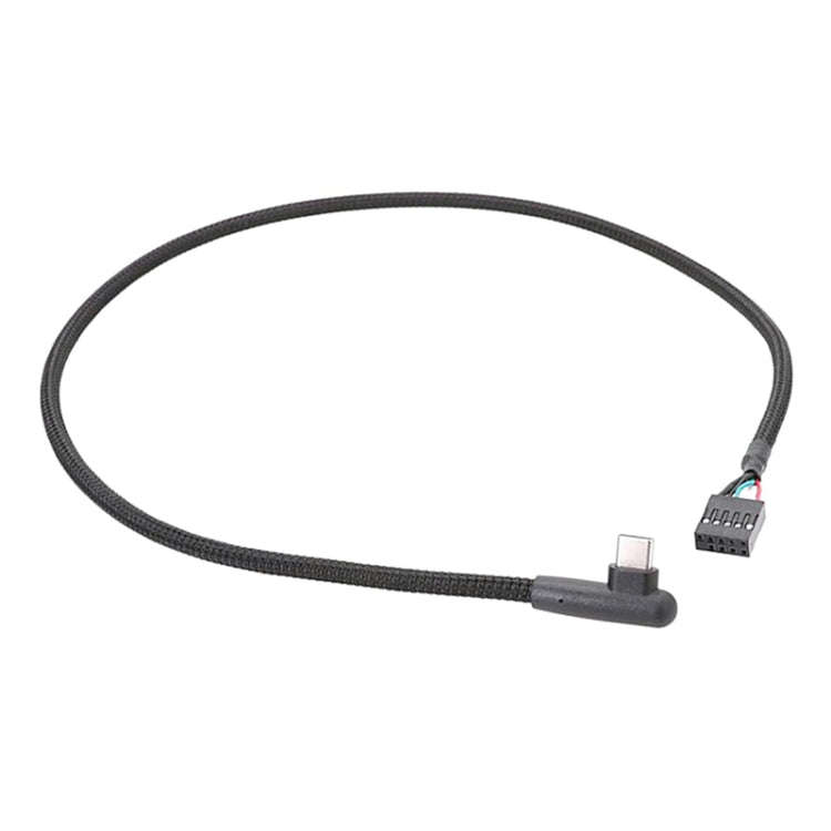 60cm Motherboard USB 9Pin To Type-C Elbow Data Cable Braided Network Cable(Black)